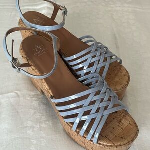 Aquatalia Blue Cork Platform Sandals